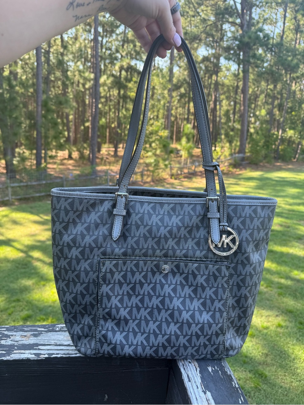Michael Kors Charcoal MK Logo Tote with Charm